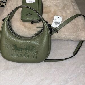 Coach Carmen Mini Military Green Shoulder Bag & Matching Wallet